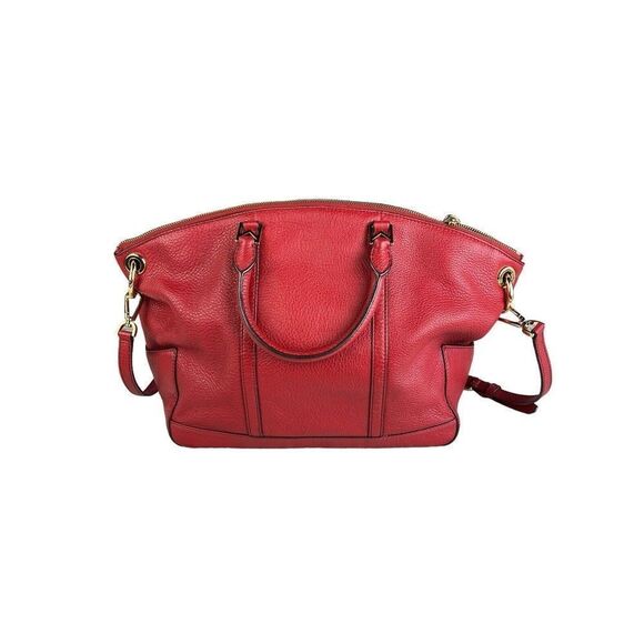 Michael Kors Beckett Large Leather Satchel Handbag Burnt Red Pebble Grain - Picture 5 of 12